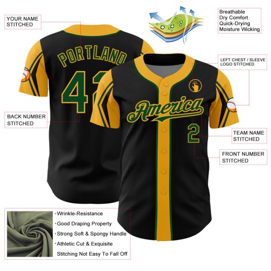 Custom Black Green-Gold 3 Colors Arm Shapes Authentic rugby Jersey Custom Black Green-Gold 3 Colors Arm Shapes Authentic rugby Jersey