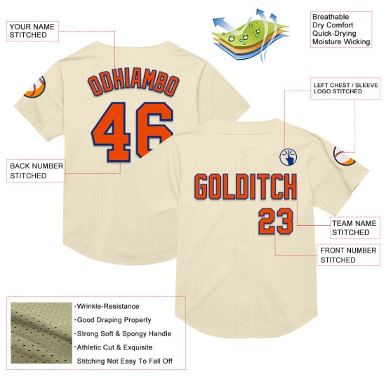 Custom Cream Orange-Royal Mesh Authentic Throwback rugby Jersey Custom Cream Orange-Royal Mesh Authentic Throwback rugby Jersey