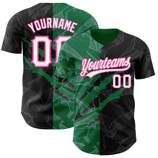 Custom Graffiti Pattern Black Kelly Green-Pink 3D Scratch Authentic rugby Jersey Custom Graffiti Pattern Black Kelly Green-Pink 3D Scratch Authentic rugby Jersey
