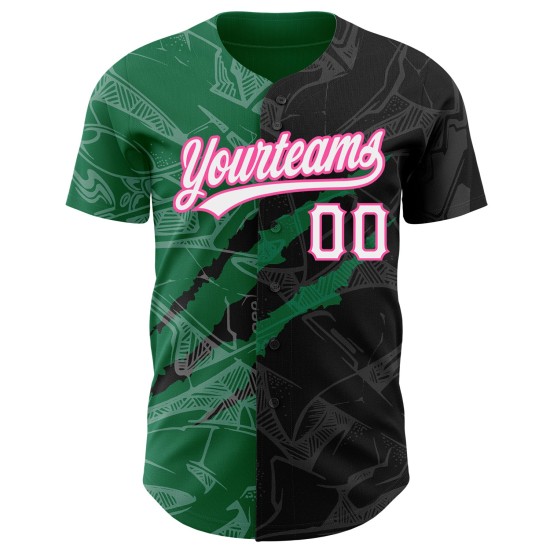 Custom Graffiti Pattern Black Kelly Green-Pink 3D Scratch Authentic rugby Jersey Custom Graffiti Pattern Black Kelly Green-Pink 3D Scratch Authentic rugby Jersey