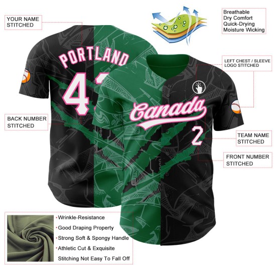 Custom Graffiti Pattern Black Kelly Green-Pink 3D Scratch Authentic rugby Jersey Custom Graffiti Pattern Black Kelly Green-Pink 3D Scratch Authentic rugby Jersey