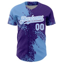 Custom Light Blue Purple-White 3D Pattern Design Abstract Brush Stroke Authentic rugby Jersey