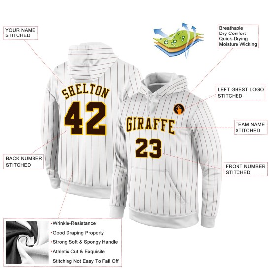 Custom Stitched White Brown Pinstripe Brown-Gold Sports Pullover Sweatshirt Hoodie Custom Stitched White Brown Pinstripe Brown-Gold Sports Pullover Sweatshirt Hoodie